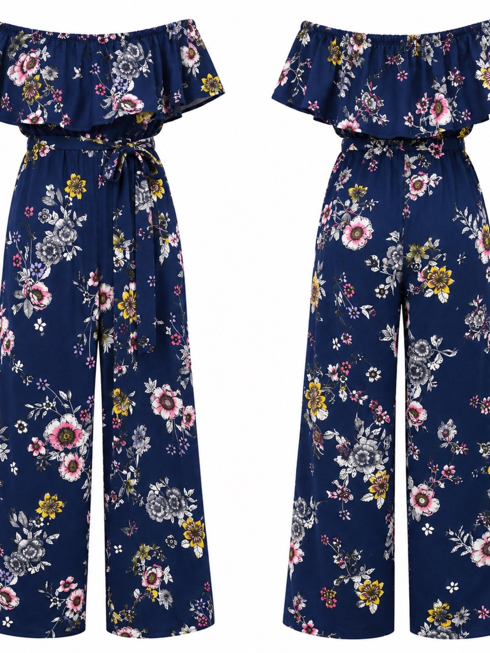 eye candy Navy Floral Off-Shoulder Wide-Leg Jumpsuit